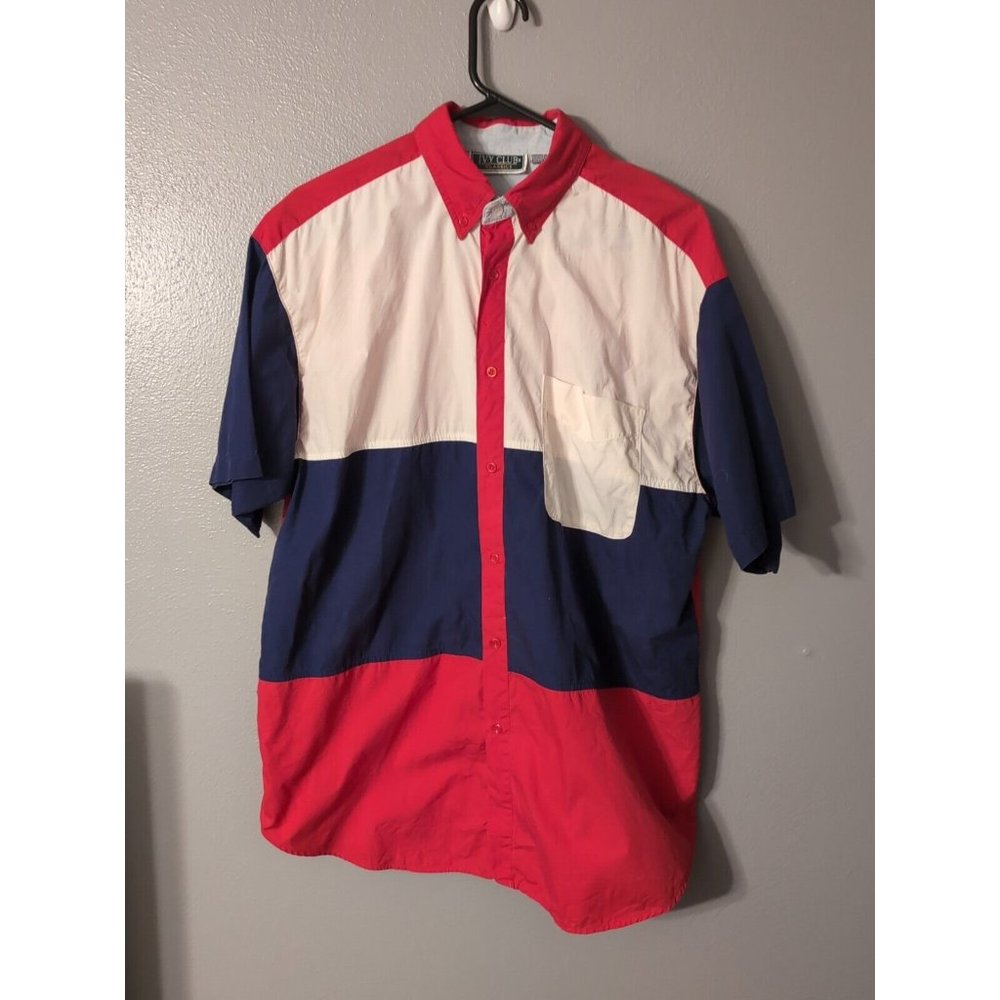 Ivy Club Classics Red White Blue Button Down Vintage Shirt Size M